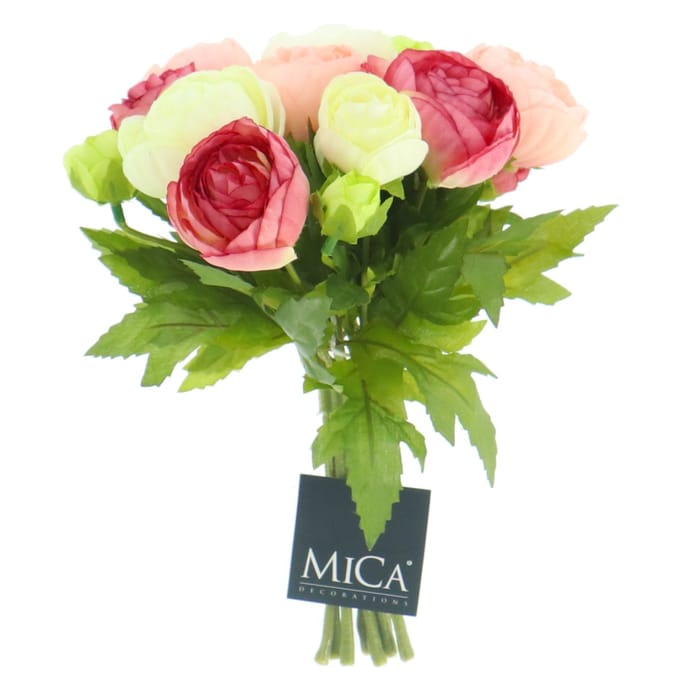 Mica Decorations Ranonkels Kunstbloemen Boeket - H22 x Ø19 cm - Roze