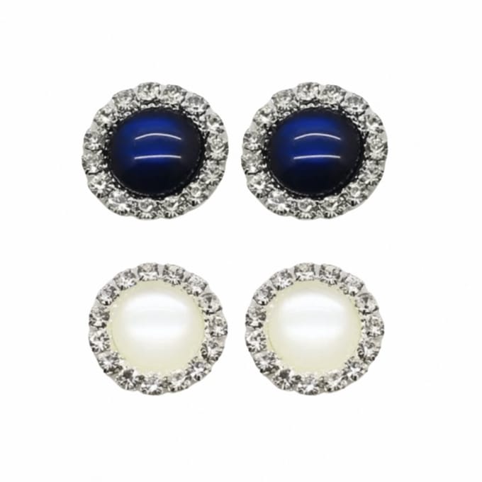 2 Paar Clip Oorbellen-Marine Blauw-Wit-1.5 cm