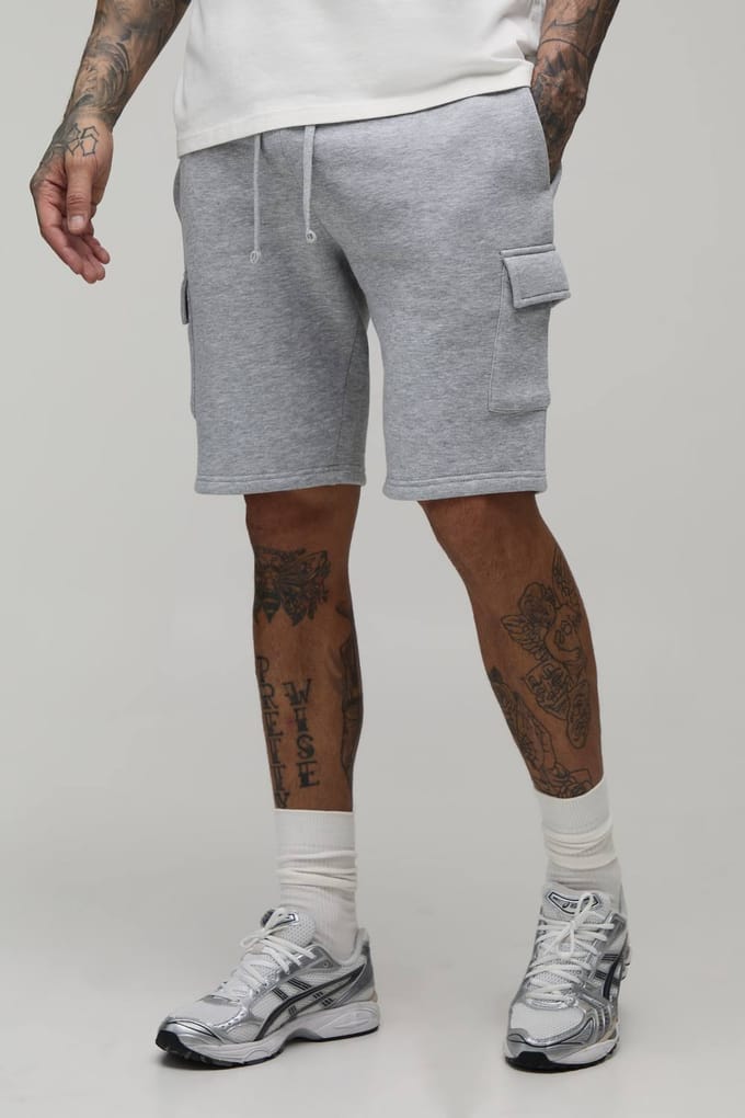 Tall Essential Slim Fit Cargo Jersey Short | Grey Marl | Size Small