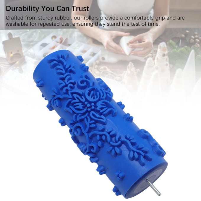 Decoratieve Textuurroller 15x6x6cm Wasbare Rubberen Patroon Verfroller voor Muren Meubels blue