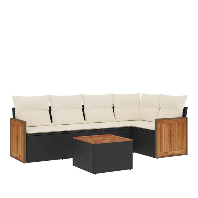 vidaXL - 6-delige - Loungeset - met - kussens - poly - rattan - zwart