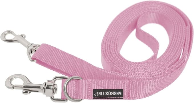 Hondenriem - Dubbele riem - Veilig uitlaten - Dubbele karabijnhaak - 3 meter - Roze