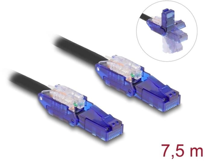 Delock RJ45 Network Cable Cat.6 UTP with 180° angled plugs black 7.5 m