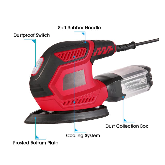 Ponceuse de détail 1,6A 200W 14000 OPM Ponceuse compacte Système efficace de collecte de poussière avec 2 pièces US Plug rouge