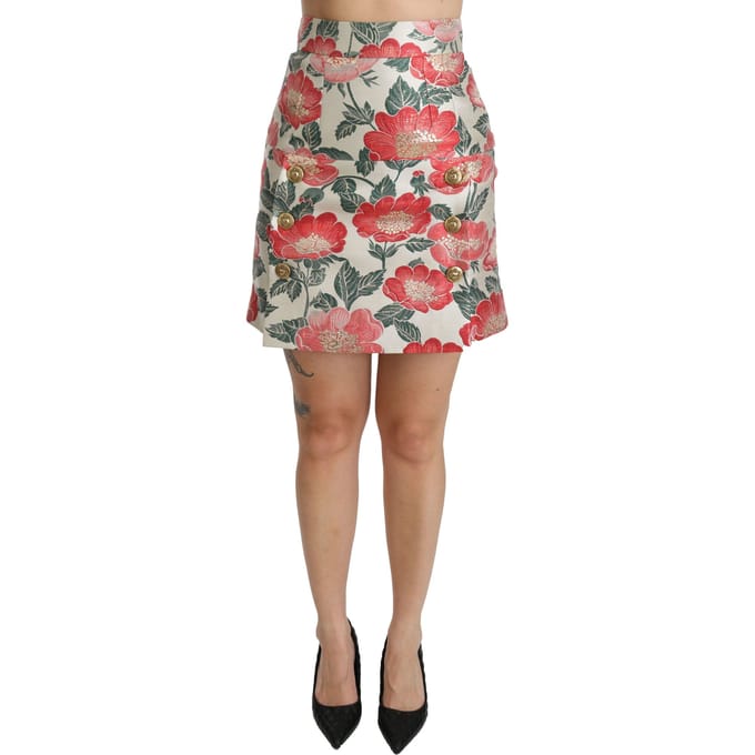 Bloemige Brokaat Minirok Fuchsia