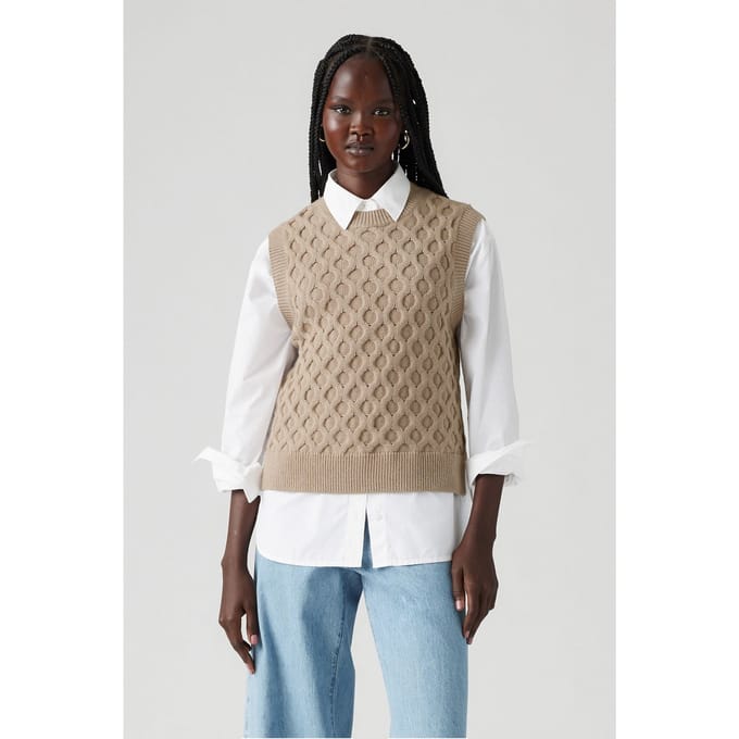 Levi's Bluebell Cable Vest Mid Oatmeal Heather Größe: S | Strickpullover Outlet | Damen | Blau