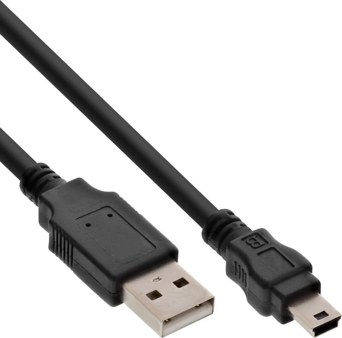 USB Mini B naar USB-A kabel - USB2.0 - tot 2A / zwart - 0,50 meter