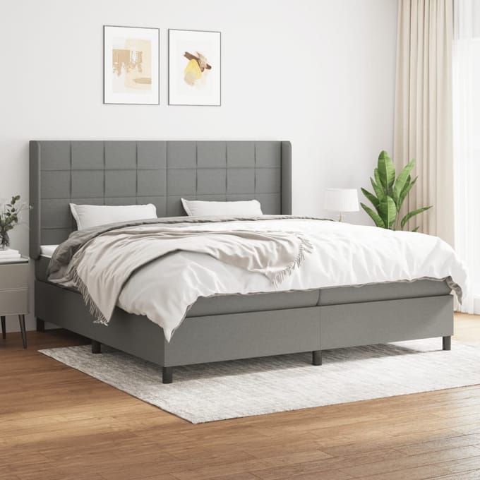 vidaXL - Boxspring - met - matras - stof - donkergrijs - 200x200 - cm