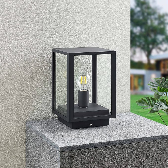 Lindby - Sokkellamp - 1licht - Aluminium, glas - H: 29 cm - E27 - antraciet (RAL 7016)