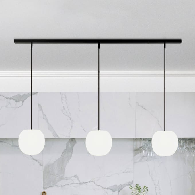 Casablanca hanglamp Acai, wit/zwart, lang, 3-lamps, 16 cm