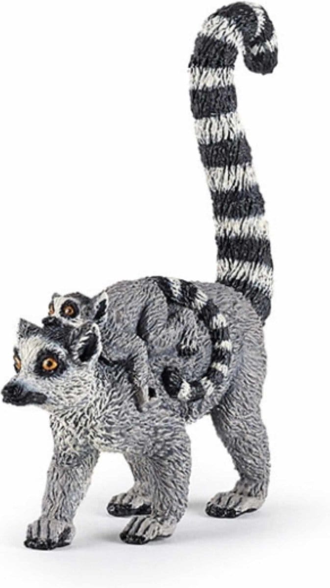 Papo Speelfiguur Ringstaartmaki - Bosdier met jong - Handgeschilderd