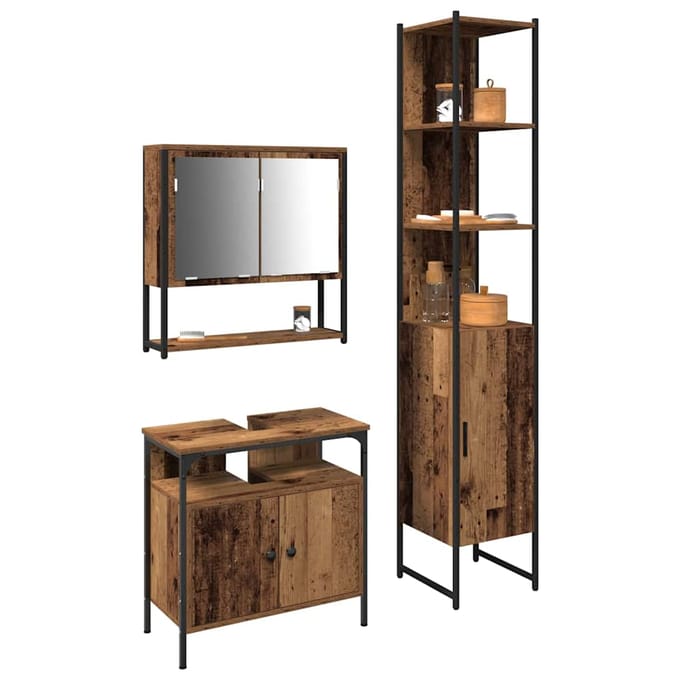 vidaXL - Badkamermeubel - Set - 3 - st - Oud - Hout - 33 - x - 33 - x - 185,5 - cm