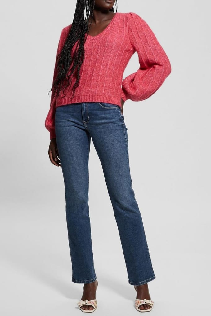 GUESS Ls Vn Madeline Textu Spring Coral Taglia: M | Maglie a manica lunga Outlet | Donna | Arancia