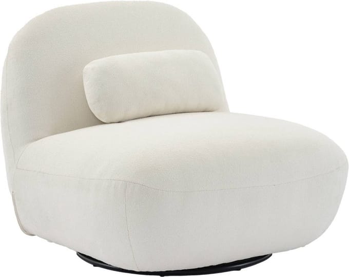 sweeek - Draaiende fauteuil 360° in gestructureerde bouclette en metaal met kussen