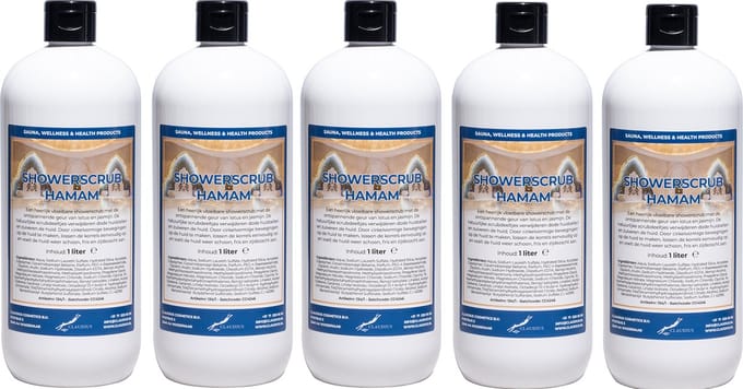 Showerscrub Hamam 1 liter - set van 5 stuks - verfrissende scrubgel - exfoliërende bodyscrub