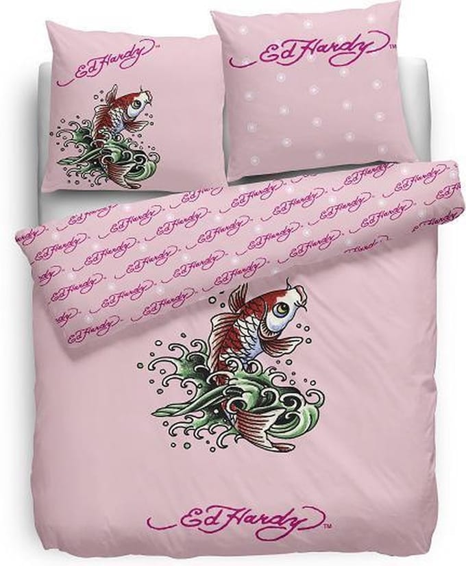 Ed Hardy Dekbedovertrek Koi Fish - Eenpersoons - 140x200/220 cm - Roze
