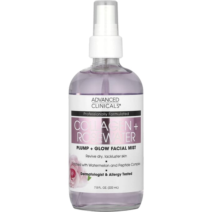Advanced Clinicals, Collagène Plus Eau de Rose, Brume Faciale Fermeté et Éclat, 8 fl oz (237ml) white