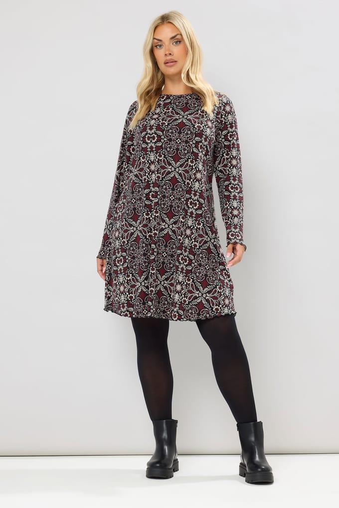 Yours Bruin Paisley Print Geribbelde Tuniek Top Size 44