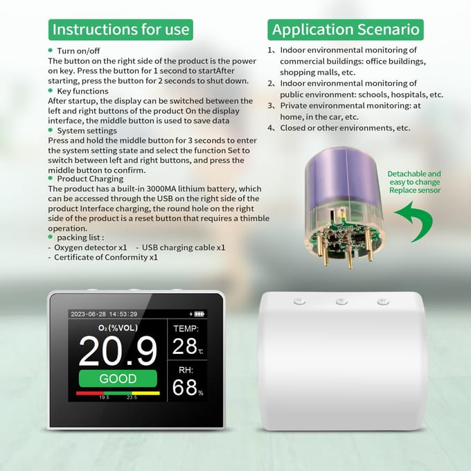 Desktop O2RHTemp. 3in1 multifunctionele luchtkwaliteitsdetector temperatuur-vochtigheidsmonitor wit