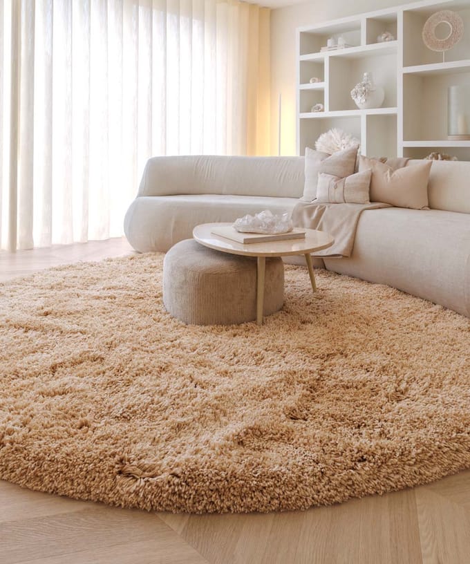 Shaggy vloerkleed rond - Sveve beige 80