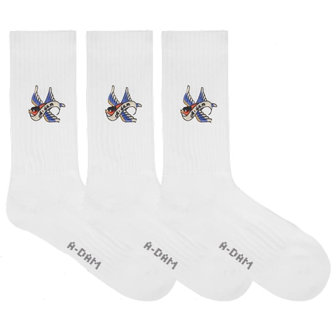 A-DAM  3-pack Crew Socks Adam Bird White Taglia: 36-40 | Biancheria intima Outlet | Unisex | Bianco
