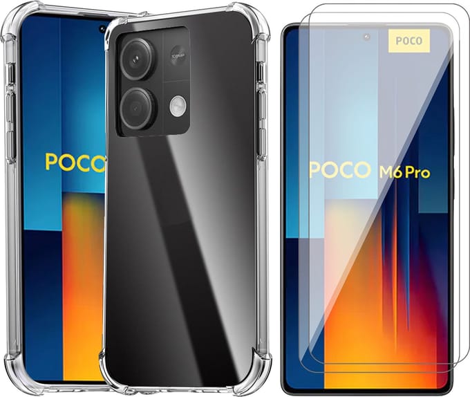 Hoesje geschikt voor Xiaomi Redmi Note 13 Pro 4G / Poco M6 Pro 4G - 2x Screenprotector Glas - Shockproof Transparant