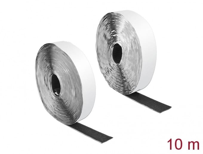 Delock 19081 Klittenband Om vast te plakken (l x b) 10 m x 25 mm Zwart 1 stuk(s)