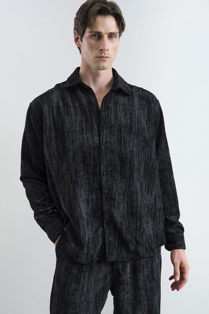 Fluwelen Overized Knopenblouse