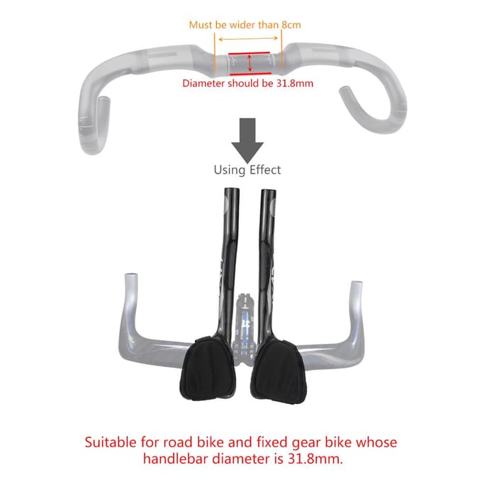 Lixada Carbon Racefiets Fiets Aero Bar Rest Stuur Aerobar 31.8mm grijs