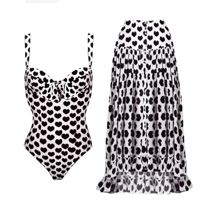 Bijgewerkte Ééndelig Badpak Vrouwelijk Sexy Midden Chiffon Rok Badpak Collectie XL black