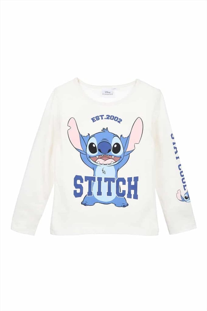 Disney Stitch Shirt - Lange Mouw - Off White - Stitch - Maat 122/128
