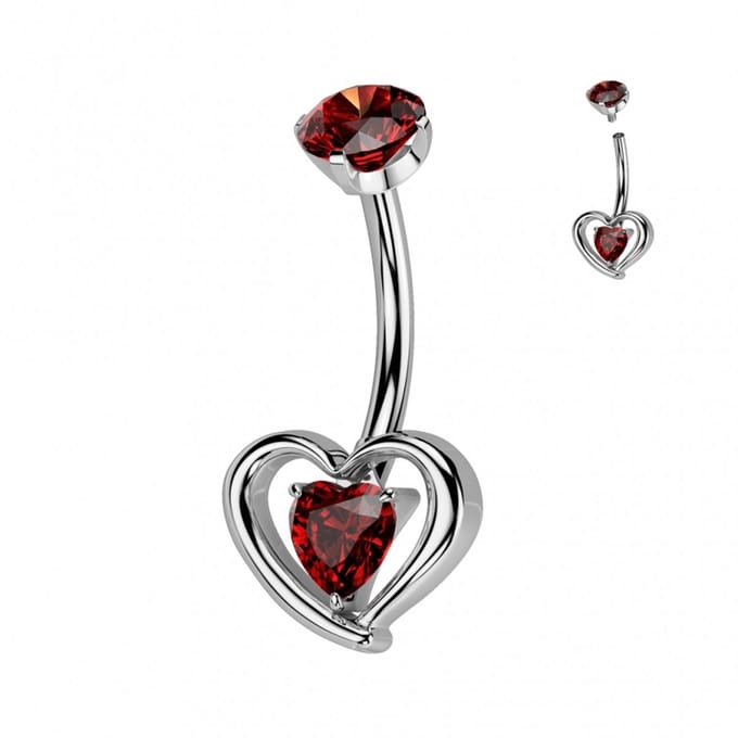 Piercing titanium hartje inside hartje rood - LMPiercings