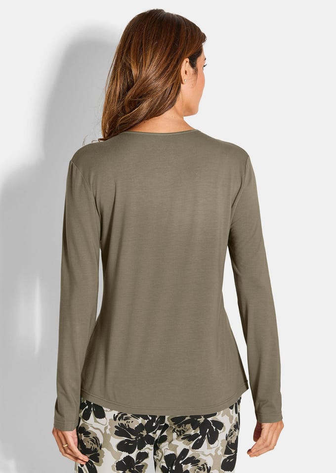 Pyjamashirt van viscose - kaki - Gr. 48 van Goldner Fashion