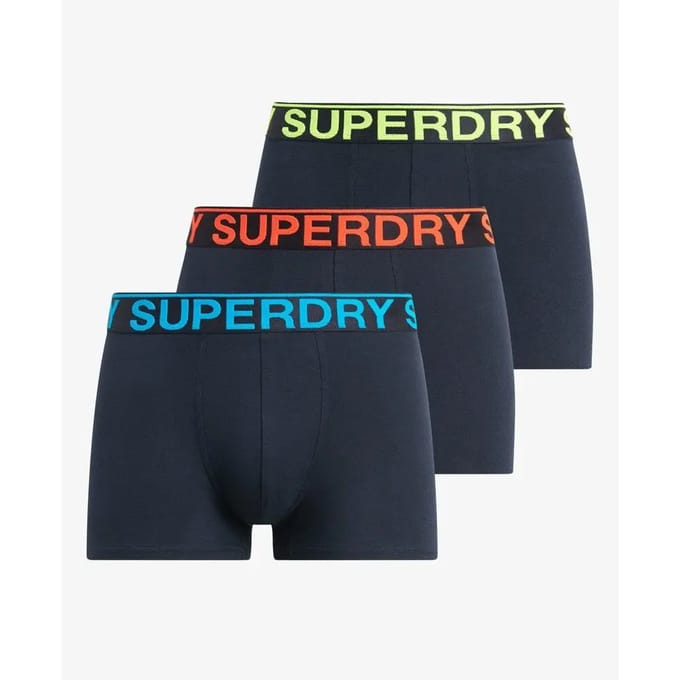 Superdry TRUNK TRIPLE PACK Heren Onderbroek - Eclipse Navy/Neon - Maat S
