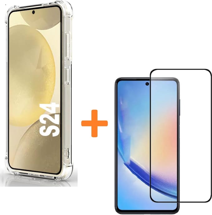 Anti-Shock silicone hoesje met 2 Pack Tempered glas Screen Protector Geschikt voor: Samsung Galaxy S24