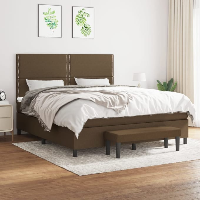 vidaXL - Boxspring - met - matras - stof - donkerbruin - 180x200 - cm