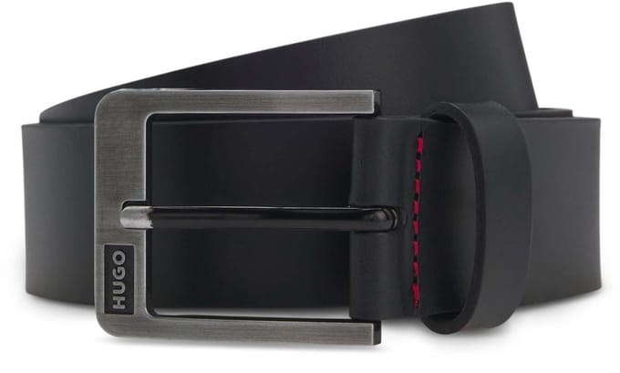 HUGO Leren riem Grover_Sz35 Belt W85 Black zwart