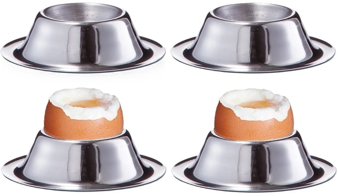 Zeller Eierdopjes - 4x - RVS - 5 cm - Ontbijten en Pasen - Eierdoppen - zilver