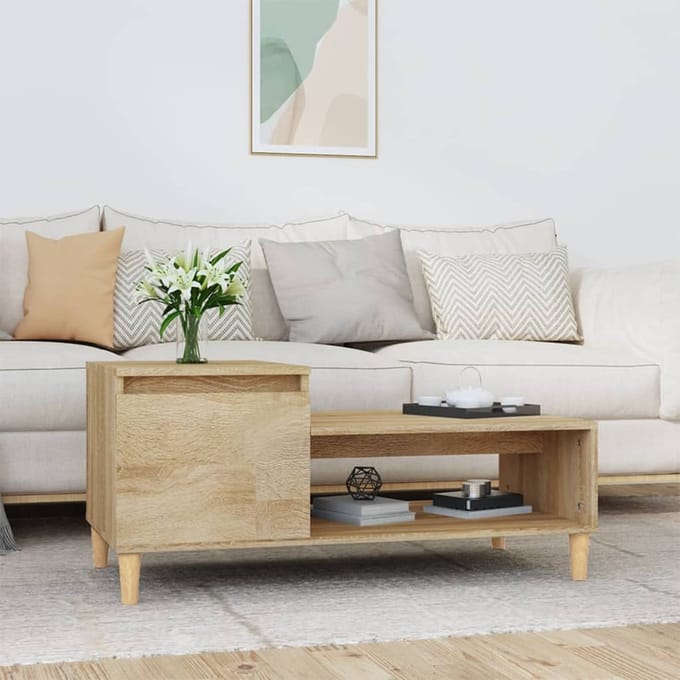 vidaXL - Salontafel - 100x50x45 - cm - bewerkt - hout - sonoma - eiken