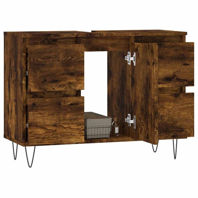 vidaXL - Badkamerkast - 80x33x60 - cm - bewerkt - hout - gerookt - eikenkleurig