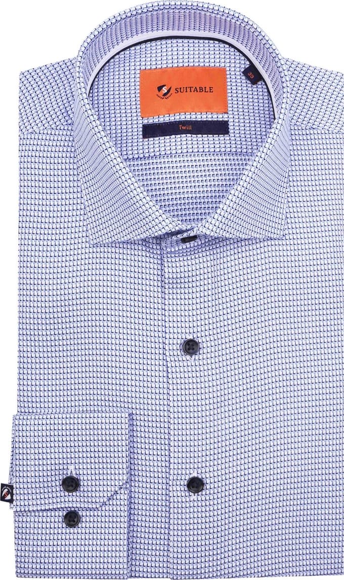 Suitable Overhemd Twill Print Blauw - Maat 38 - Heren - Overhemden Formeel