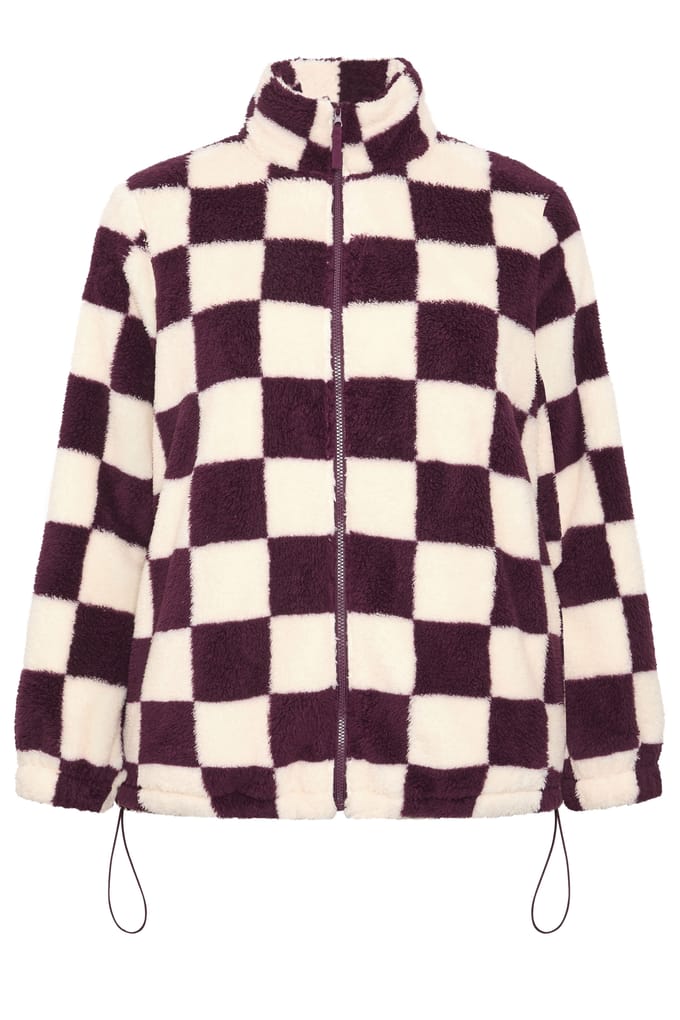 Yours Bordeauxrode Geruite Fleece Met Ritssluiting Size 46