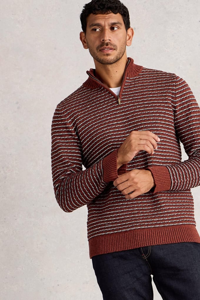 White Stuff Textured Stripe Funnel Red Multi Größe: L | Pullover Outlet | Herren | Rot