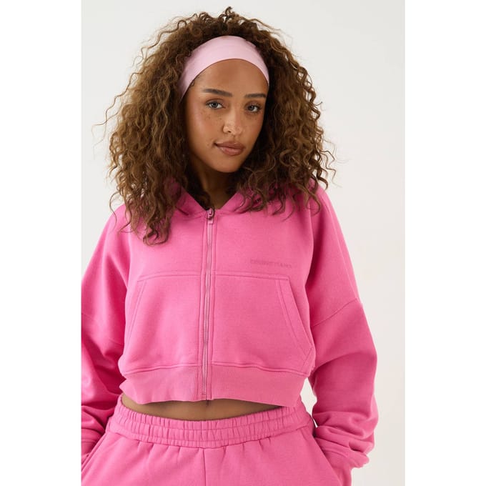 Dames Dsgn Studio Boxy Crop Hoodie Met Rits | Roze | Maat: Large