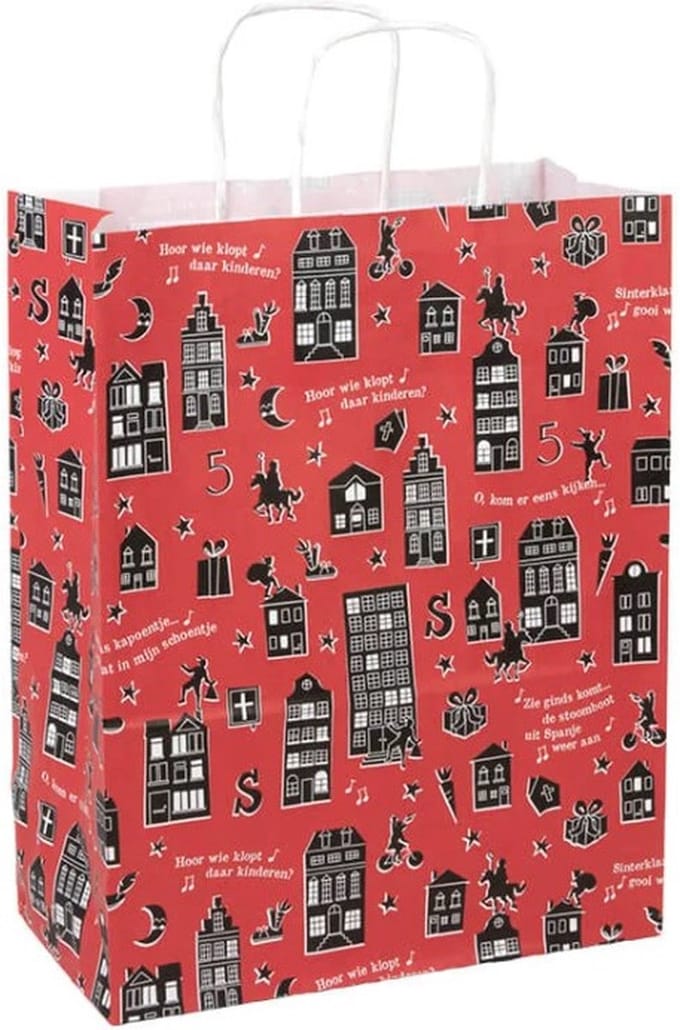 5 Cadeau tassen - Sinterklaas - Rood - Zwart - A5