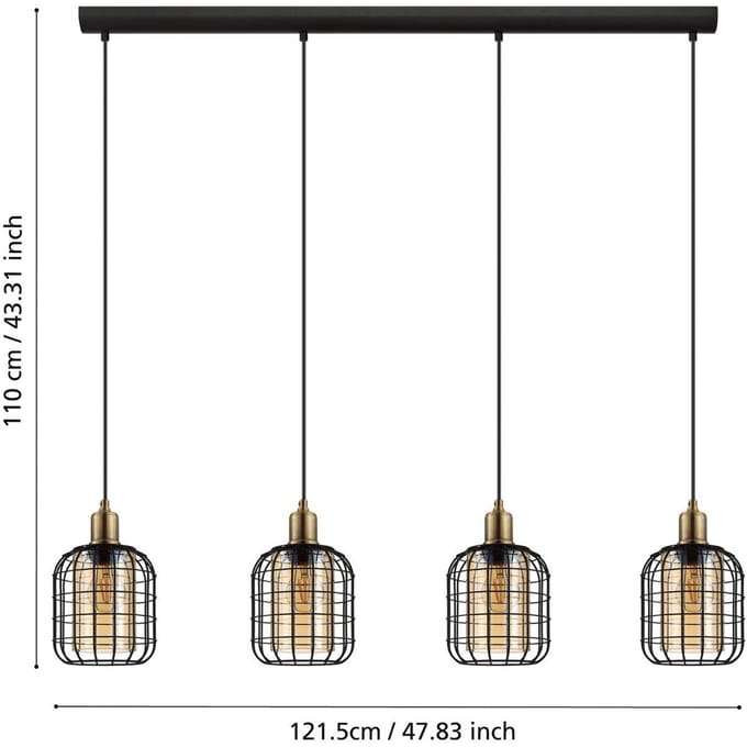 EGLO Chisle Hanglamp - E27 - 130 cm - Zwart/Gebronsd/Amber