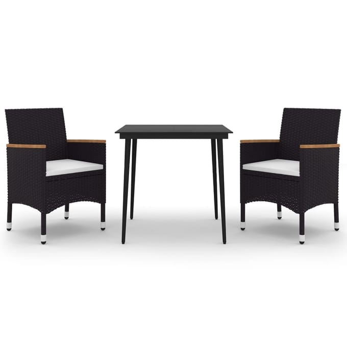 vidaXL - 3-delige - Tuinset - met - kussens - poly - rattan - en - glas