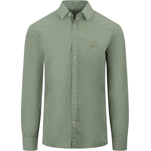 Fynch-Hatton Overhemd Garment Dyed Poplin Uni Color Button Down Light Khaki / male