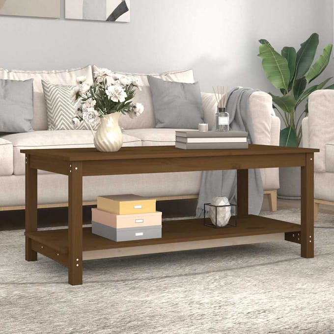 vidaXL - Salontafel - 110x55x45 - cm - massief - grenenhout - honingbruin