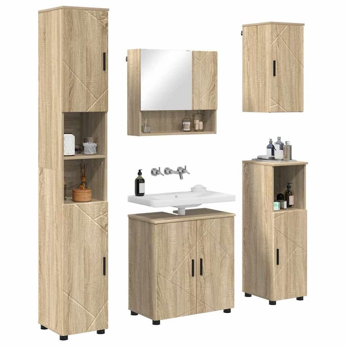 vidaXL - Badkamermeubel - Set - 5 - st - Sonoma - Eiken - 61 - x - 35 - x - 64 - cm